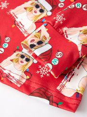 TS Christmas Print Red Girls Milk Silk Girls Pajamas