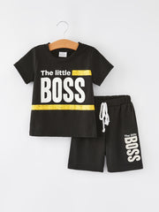 "the little boss" Print Boys Outfits Set