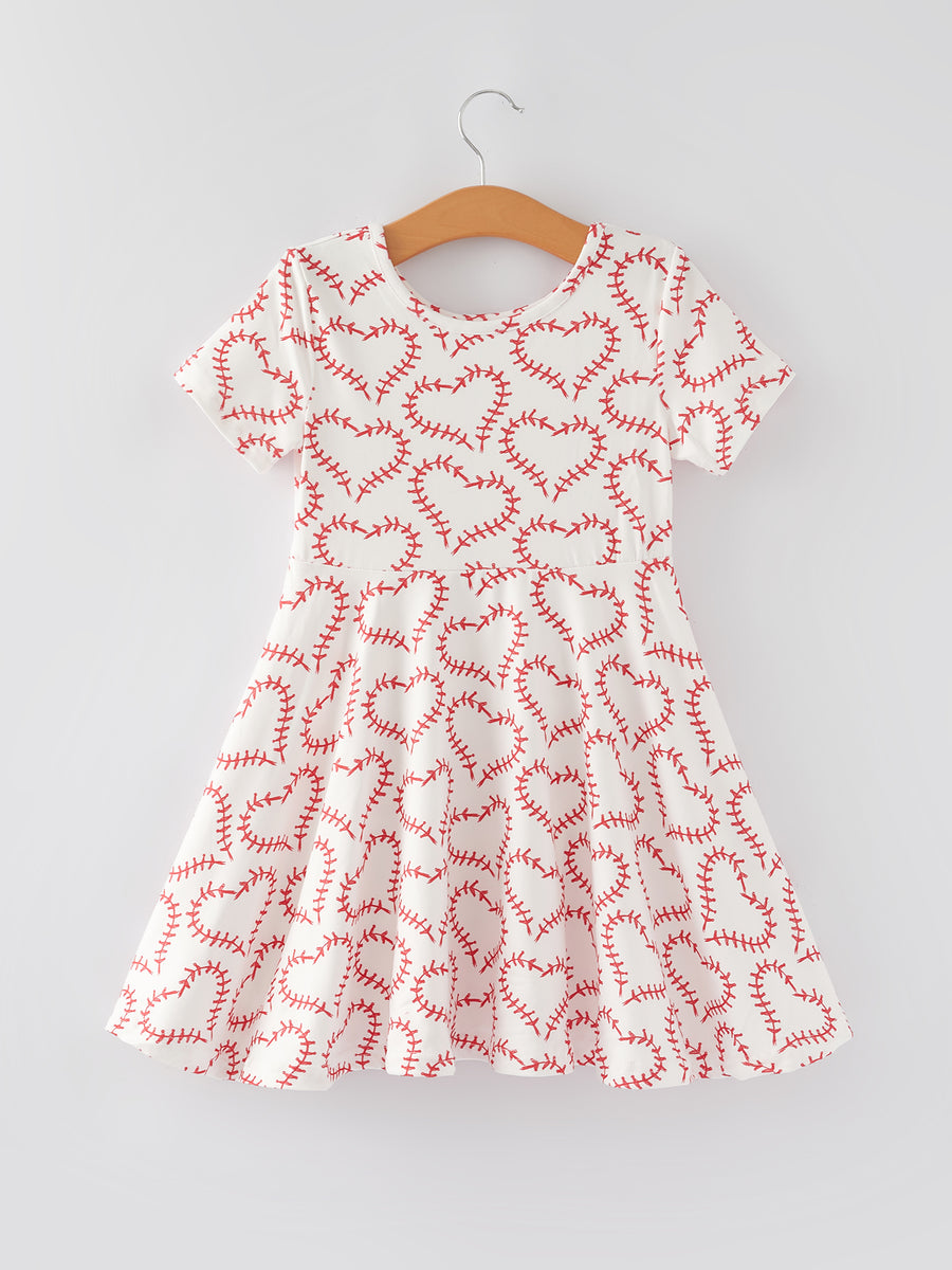 Valentine's Day Heart Baseball Print Girls Dress