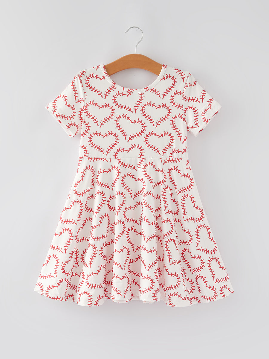 Valentine's Day Heart Baseball Print Girls Dress