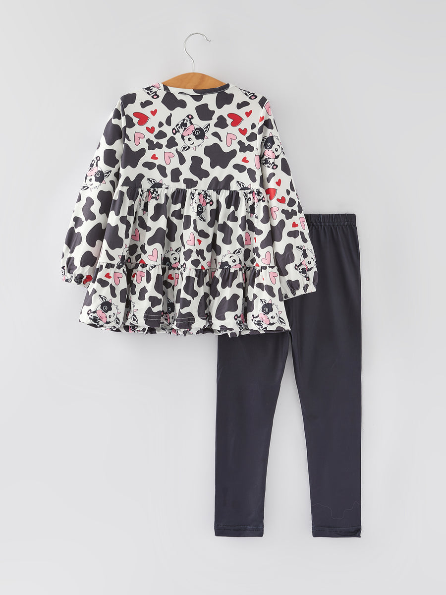 Valentine's Day Cow Pattern Heart Girls Long Sleeve Set