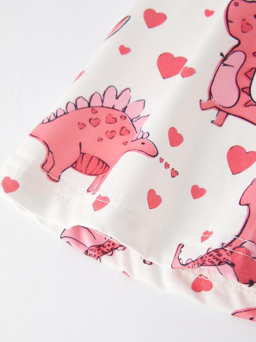 Valentine's Day Dinosaur Letter Print Ruffle Top Flared Pants Set