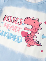 Valentine's Day Dinosaur Letter Print Ruffle Top Flared Pants Set