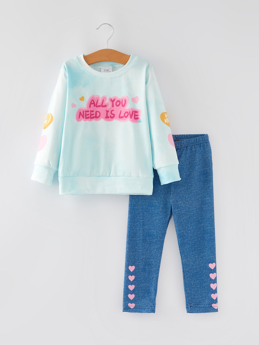 Valentine's Day "ALL YOU NEED IS LOVE"  Print Girl Outfit Set