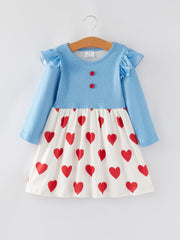 Valentine's Day Girls Heart Print Blue Dress