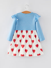 Valentine's Day Girls Heart Print Blue Dress