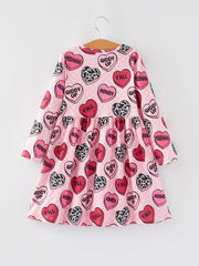 Valentine's Day Girls' Heart Letters Cow Print Dress