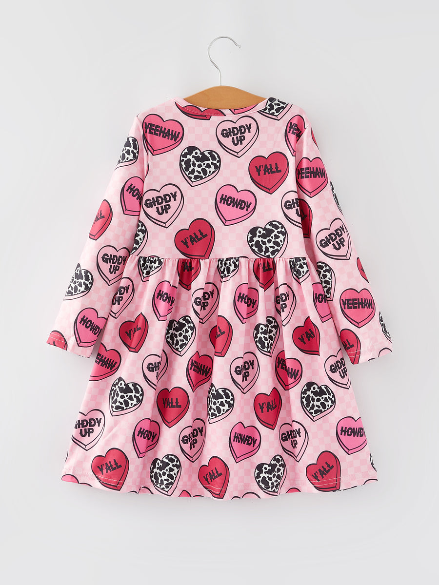 Valentine's Day Girls' Heart Letters Cow Print Dress