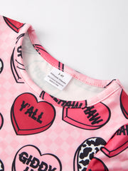 Valentine's Day Girls' Heart Letters Cow Print Dress