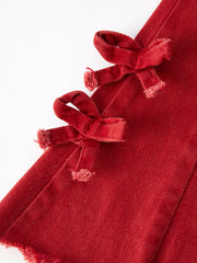 Girls Red Bow Flared Elastic Denim Pants