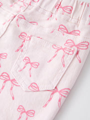 Girls Pink Bow Print Elastic Flared Jeans