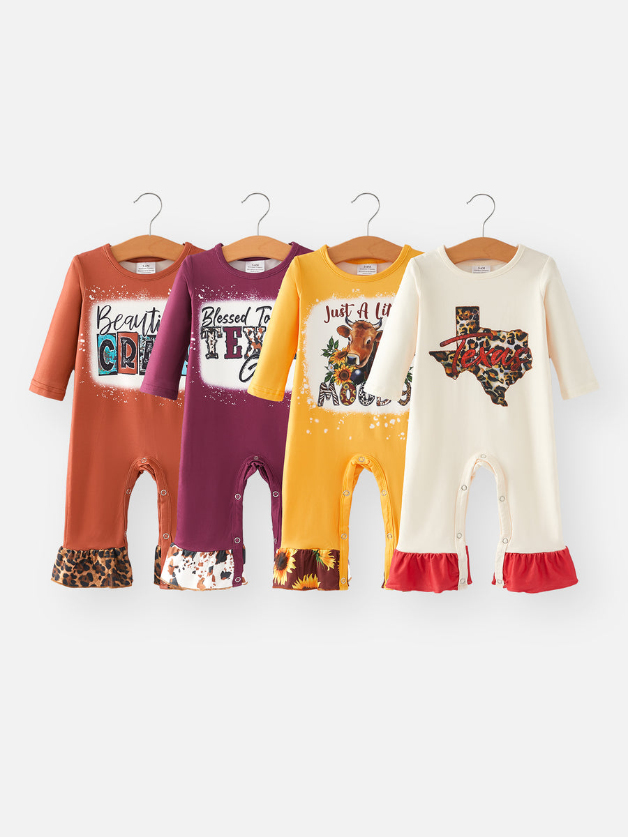 Autumn Ox Pattern Girls' 4-piece Romper Set