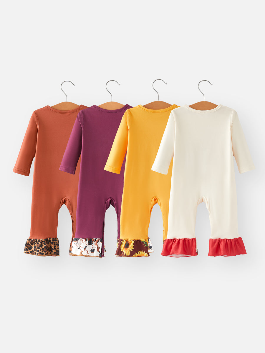 Autumn Ox Pattern Girls' 4-piece Romper Set