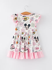 Easter Cartoon Character Ocean Print Ruffle Girls Dress