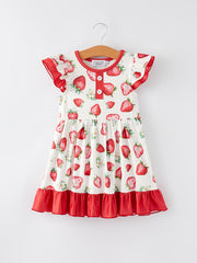 Easter Strawberry Print Ruffle Girls Dress