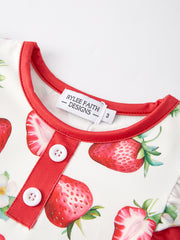 Easter Strawberry Print Ruffle Girls Dress