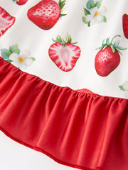 Easter Strawberry Print Ruffle Girls Dress