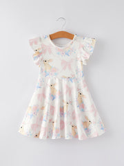 Easter Bunny White Flying Sleeves Girls Dress