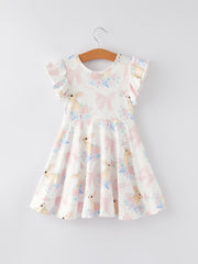 Easter Bunny White Flying Sleeves Girls Dress