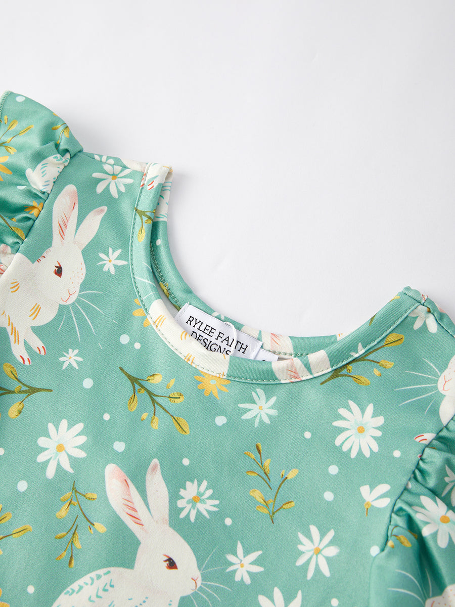 Easter Bunny Green Flying Sleeves Girls Dress 5 Easter Bunny Green Flying Sleeves Girls Dress 5
