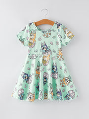 Easter Bunny Egg Cartoon Short Sleeves Girls Dress