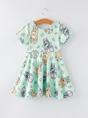 Easter Bunny Egg Cartoon Short Sleeves Girls Dress