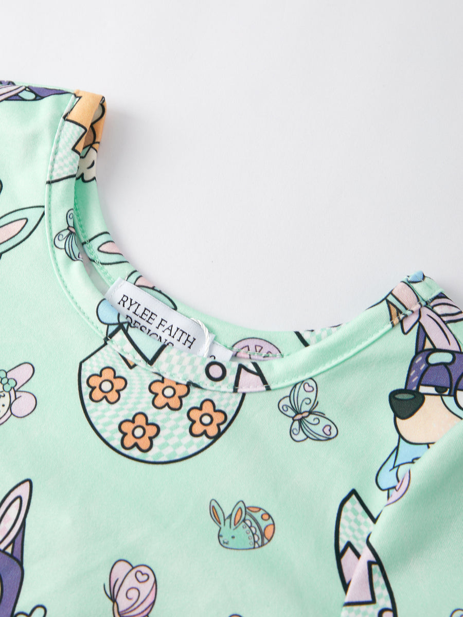 Easter Bunny Egg Cartoon Short Sleeves Girls Dress