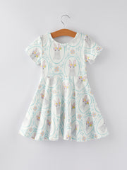 Easter Bunny Floral Short Sleeves Girls Dress