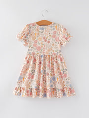 Easter Bunny Floral Puff Sleeves Girls Dress