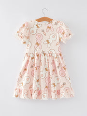 Easter Cute Rabbit Carrot Print Ruffle Girls Dress