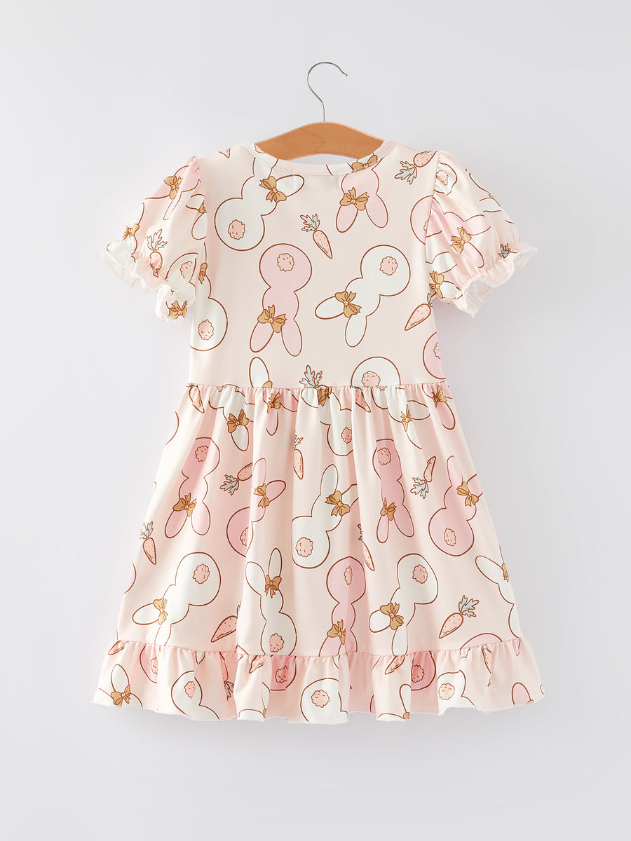 Easter Cute Rabbit Carrot Print Ruffle Girls Dress