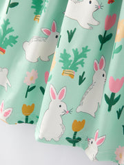 Easter Tulip Bunny Print Fly Sleeve Girls Dress