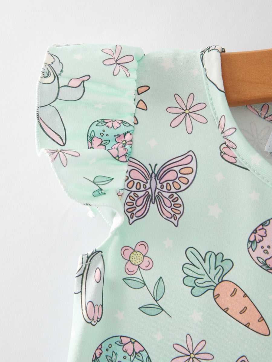 Easter Butterfly Egg Bunny Print Flying Sleeve Girls Dress