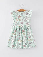 Easter Butterfly Egg Bunny Print Flying Sleeve Girls Dress