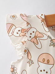 Easter Carrot Daisy Bunny Print Flying Sleeve Girls Dress