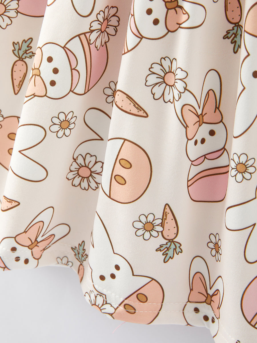 Easter Carrot Daisy Bunny Print Flying Sleeve Girls Dress