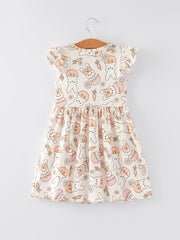 Easter Carrot Daisy Bunny Print Flying Sleeve Girls Dress