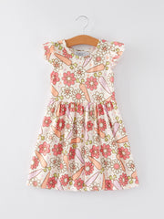 Easter Cute Carrot Flower Print Flying Sleeve Girls Dress