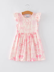 Easter Bow Print Flying Sleeve Girls Dress