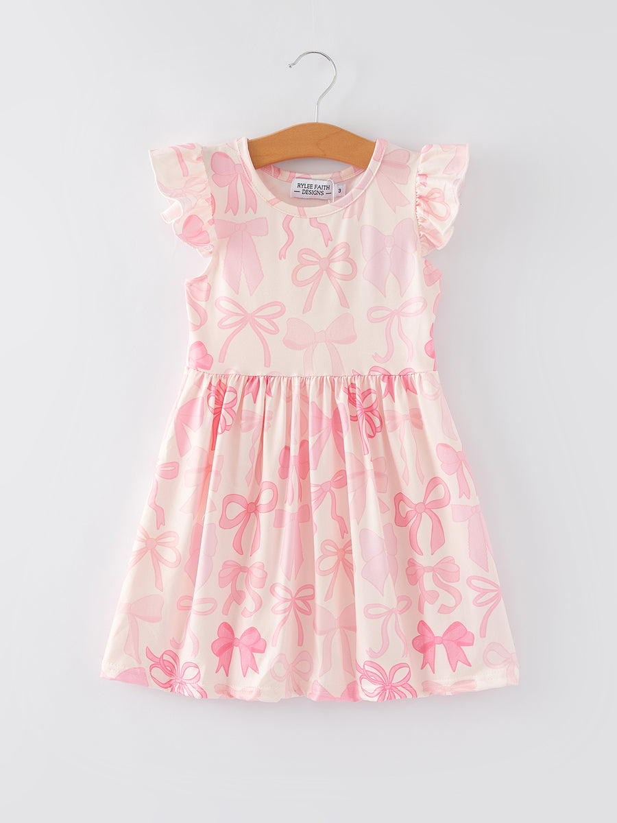 Easter Bow Print Flying Sleeve Girls Dress