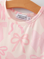 Easter Bow Print Flying Sleeve Girls Dress