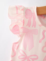 Easter Bow Print Flying Sleeve Girls Dress