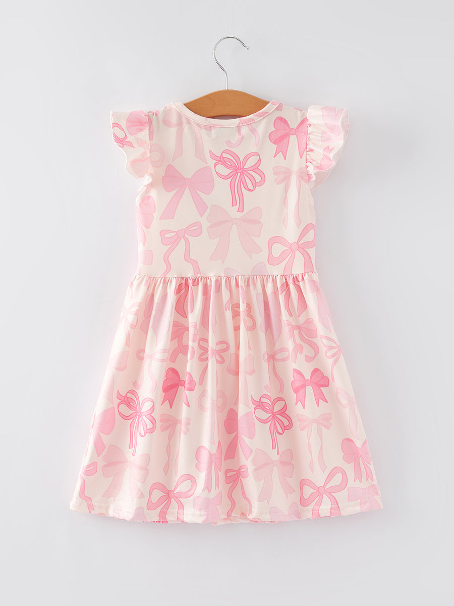 Easter Bow Print Flying Sleeve Girls Dress