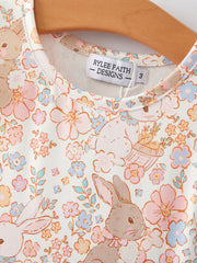 Easter Bunny Floral Print Fly Sleeve Girls Dress