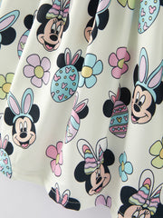 Easter Cartoon Egg Floral Printed Flying Sleeve Girls Dress