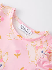 Easter Cute Rabbit Print Ruffle Pink Girls Dress