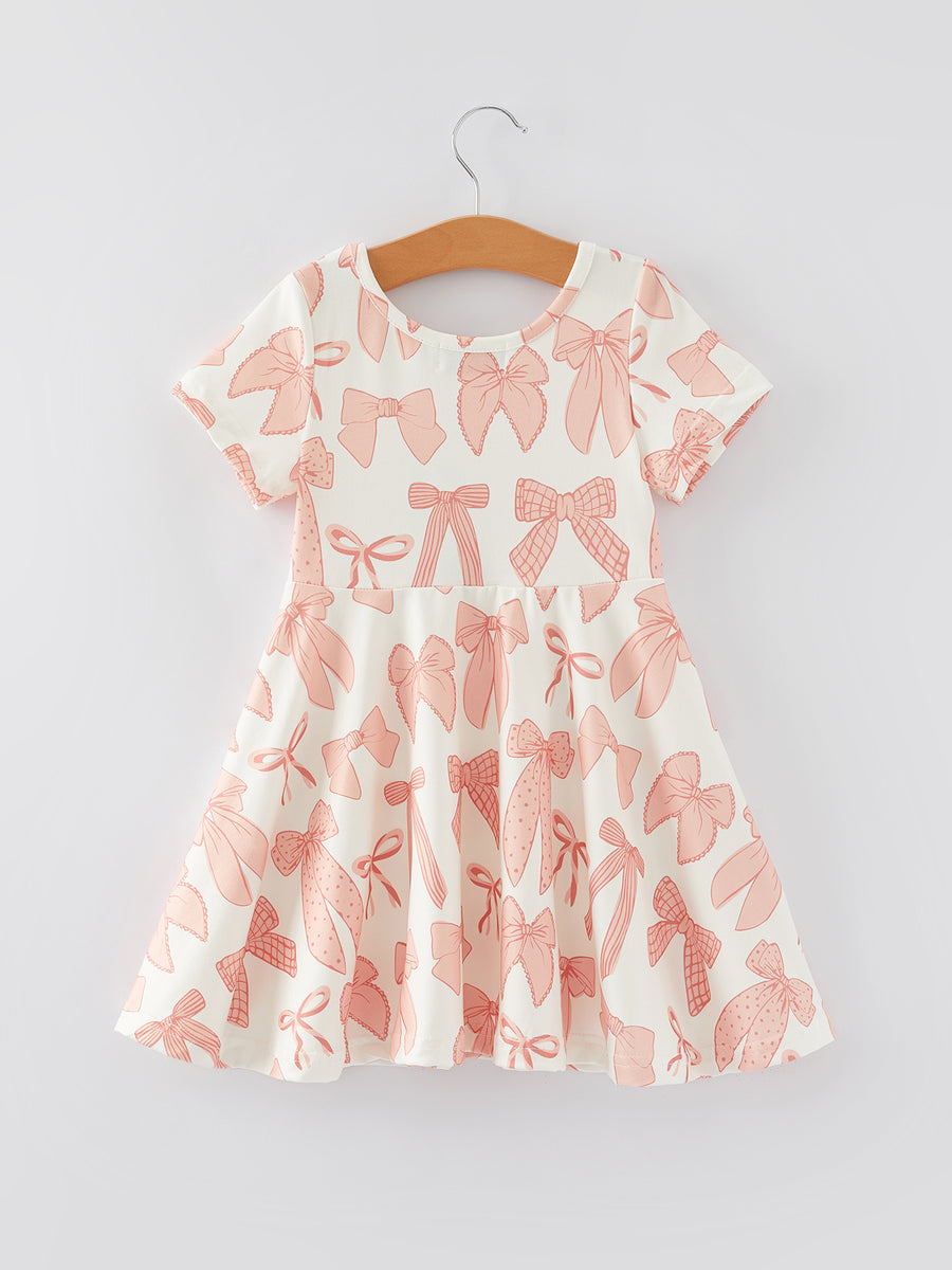 Valentine's Day Girls Dress Bow Print