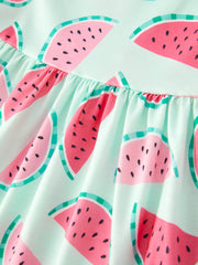 Summer Girls Watermelon Ruffle Slip Dress Two-piece Set