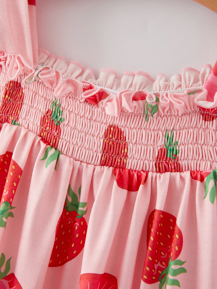 Summer Girls Strawberry Plaid Dress Two-piece Set