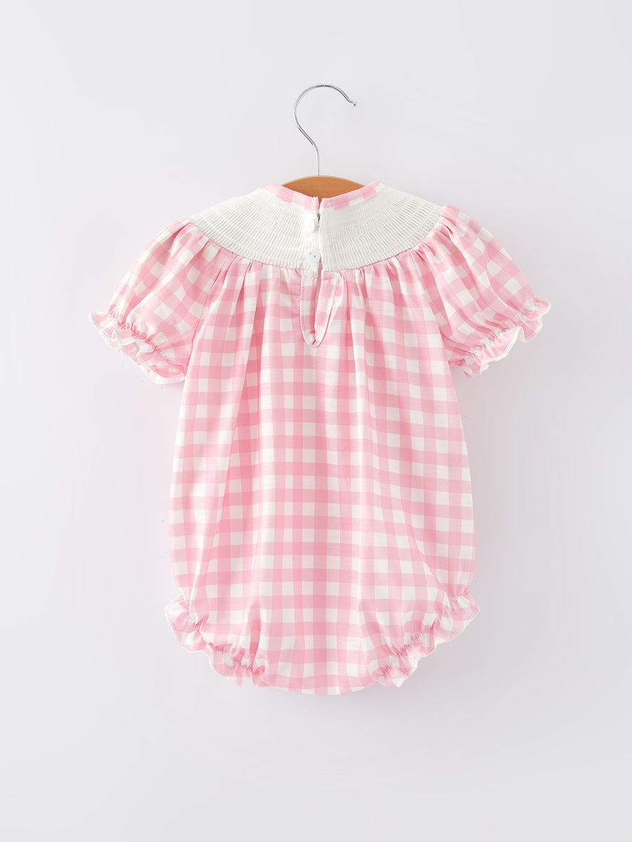 St. Patrick's Day Smocking Shamrock Embroidered Pink Plaid Baby Girls Romper